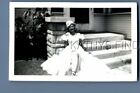 BLACK & WHITE PHOTO U_4148 PRETTY WOMAN IN DRESS SITTING BACK ON STAIRS