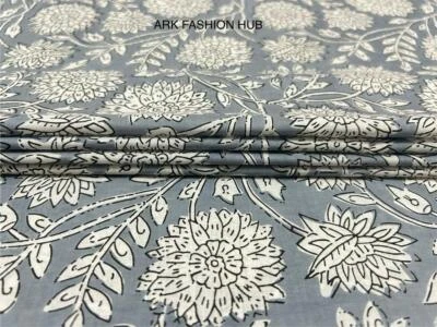 5 Yard Hand Block Print Handmade Cotton Indian Natural Sanganeri Print Fabric. - Image 1 of 4