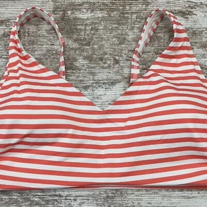 Lands' End Damen gesmoktes V-Ausschnitt Bikini Schwimmen Oberteil - Gr. L (14-16), koralle gestreift - Bild 1 von 3