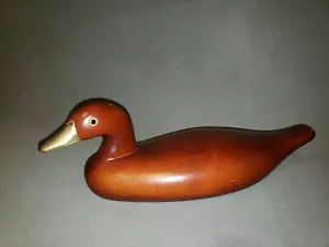 Mid century modern style Carved Wood Duck 17 Brass Beak Unsigned - Picture 1 of 12