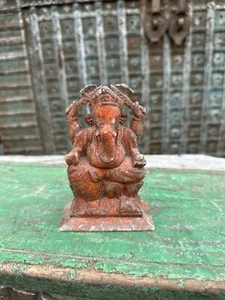 Antique Old  Marble Stone Hand Carved  Hindu God Ganesha Sculpture Painted - Picture 1 of 10