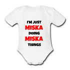 MISKA Babygrow Baby vest grow bodysuit I'M JUST DOING THINGS NAME