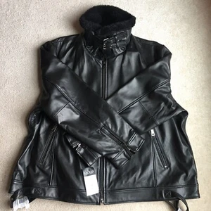 Chaqueta de moto de cuero de cordero cuello de piel sintética Lauren Ralph Lauren Plus 3X negra $500 - Imagen 1 de 5