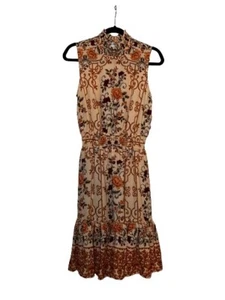 Vestido para mujer Nanette Lepore cuello simulado, bronceado claro con estampado floral, talla 6, nuevo con etiquetas - Imagen 1 de 5