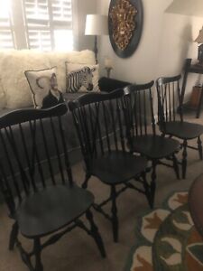 4 Vintage Nichols & Stone Windsor Brace Back Solid Wood Chair Painted Black  