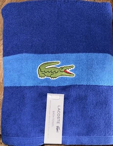 Lacoste ~ Asciugamano da bagno blu royal 100% cotone 30" x 52" grande logo coccodrillo - Foto 1 di 4