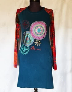 AUTHENTIC DESIGUAL GEOMETRIC ART LOGO BLUE COTTON GIRL DRESS-SIZE:US13/14;EU 158 - Picture 1 of 8