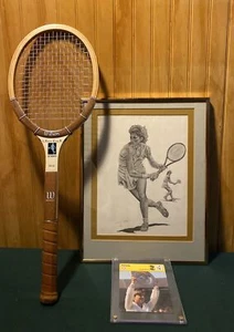 CHRIS EVERT TENNIS LOT SCHLÄGER UND TRADE CARD - FANTASTISCHER ACTIONDRUCK GERAHMT - Bild 1 von 11