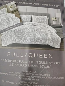 Very Soft Quilt Set Woven Jaquard Matelasse Grey And White Full / Queen ... - Picture 1 of 2