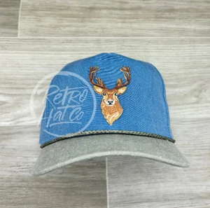 Big Buck / Deer on 2-Tone Stonewashed Sky/Sand Retro Rope Hat - Picture 1 of 1
