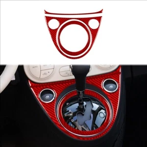 Carbon Fiber gear shift cover 3 For pieces Fiat 500 Abarth 595 695 2008-2023 Red - Picture 1 of 4