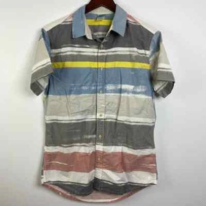 VTG Hang Ten Striped Button Up Short Sleeve 100% Cotton Shirt Men's Size Medium - Picture 1 of 6