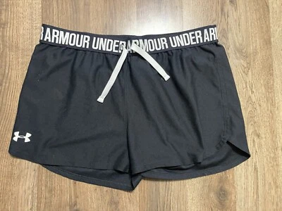 Under Armour Shorts, Youth Girls Size XL, Black White, Drawstring, Logo - Image 1 of 4