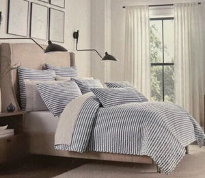 Brooks Brothers Linen Cotton Blue Chambray Striped KING Quilt Set NWT - Picture 1 of 6