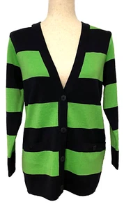 NWT CLASSIQUES ENTIER Womens XS Cardigan 100% Merino Wool Green Navy Blue Stripe - Picture 1 of 9