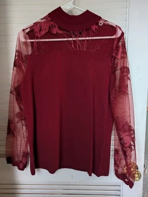 Blusa JOSEPH A Suéter Rojo Arándano con Cordones TOP TALLA L Foto 1 de 4