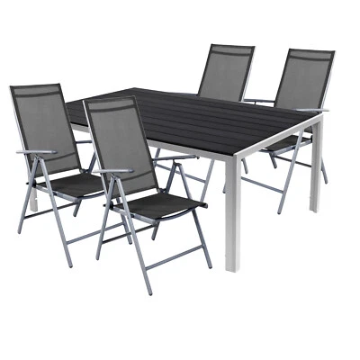 Gartengarnitur 5tlg Gartenmöbel Set Alu Silber Non-Wood 150x90cm + 4 Hochlehner - Bild 1 von 4