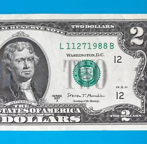 November 27, 1988 (L 11271988 B) BIRTHDAY Note $2 Two Dollar Bill - Picture 1 of 4