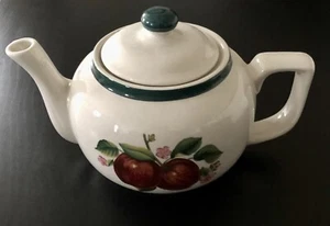 Casuals by China Pearl Apples & Flower Blossom Teapot Cream Green Red - Picture 1 of 5
