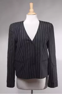 Giorgio Armani - Black Virgin Wool Blend Pinstripes Button Front Blazer Sz 44 - Picture 1 of 3