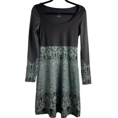 Prana Long Sleeve Brown/Mint Stretch Fit & Flare Mini Dress Womens Size XS Indie - Image 1 of 4