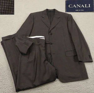 Tuta Canali 42R seta lana micro pied de poule plissettata polsini 34x30 pantaloni pantaloni - Foto 1 di 21