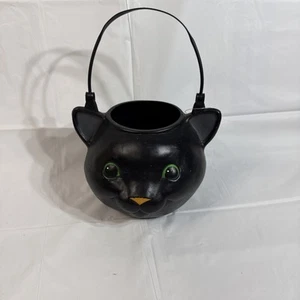 Vintage Black Cat Halloween Bucket – Plastic Trick-or-Treat Pail with Handle - Picture 1 of 9