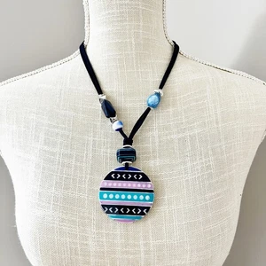 NEW Chico's Enamel Purple & Teal Pendant Necklace - Picture 1 of 8