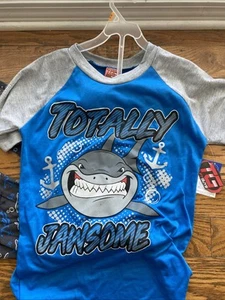 Tuff Guys Boys Size 10/12 Pajama Set - Totally Jawsome Shark Theme - Picture 1 of 4