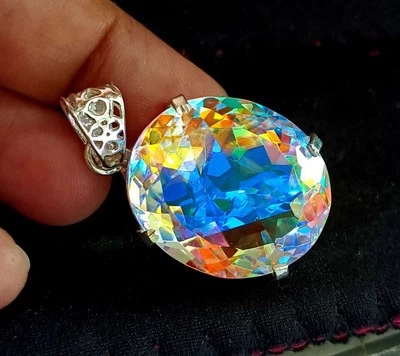 70+ Ct Multicolore Opale Mistico Taglio Ovale Solitario Argento Tedesco... - Immagine 1 di 4