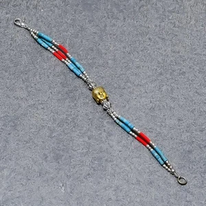 Tibetische Türkis Koralle Handarbeit Schmuck Perlen Nepali Armband 6" SR 2005 - Bild 1 von 7