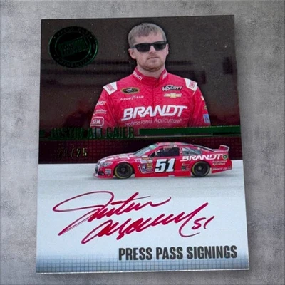 Justin Allgaier PACK PULLED signed card 2015 PRESS PASS SIGNINGS RED #20/25 - Image 1 of 2