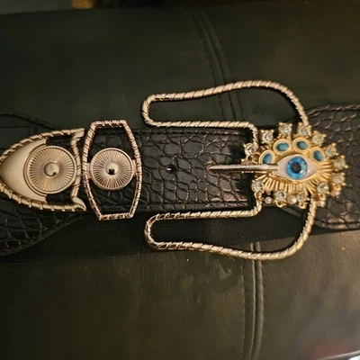 Schiaparelli Inspired Eye Gold Buckle Stretchy Belt One size fits most - Image 1 of 4