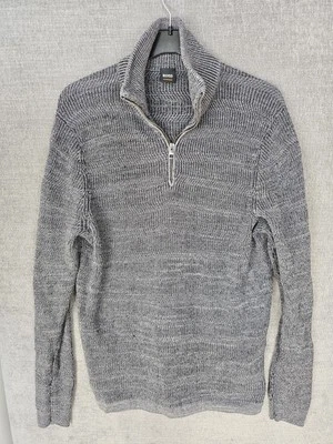 Hugo Boss Kratix Grey Chunky Knit 1/4 Zip Sweater Jumper Men's Size XL - Image 1 of 4