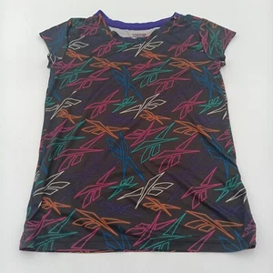 Reebok Shirt Girls Medium 10-12 Black Rainbow Color All Over Print - Picture 1 of 6