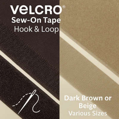 VELCRO® Sew On Hook & Loop Tape – Dark Brown or Beige Fabric Strips - Image 1 of 4