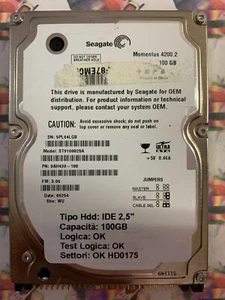 Hard Disk Usato IDE 2,5" 100GB SEAGATE ST9100825A 9AH439-188 3.06 06254 WU - Foto 1 di 4