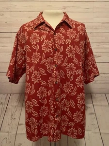Cutter & Buck Men's Short Sleeve Hawaiian Shirt Size Large Burnt Orange Floral - Picture 1 of 6