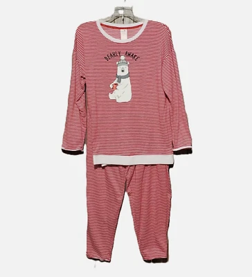 Secret Treasures M 8 10 Pajamas Red White Knit Set Women's Top Pants Long Sleeve - Image 1 of 4