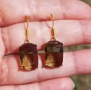 14k Gold Australian Crystal Smoky Quartz Earrings Smoky Quartz Dangle Earrings - Picture 1 of 5