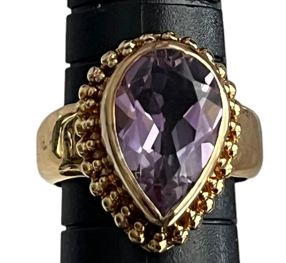 Conjunto de bisel de plata de ley enchapado en oro Sima K anillo de amatista en forma de pera 6 Foto 1 de 4