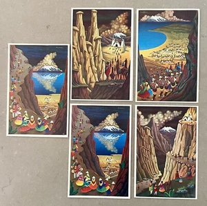 Cinco arte popular raro vintage de los años 70 en tarjeta de Bolivia, firmado por H. Larac - Imagen 1 de 9
