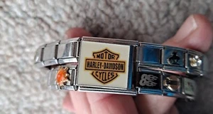 Vtg Zoppini?  Harley Davidson, Roses 10kt, S. Dakota Bracelet Stainless Charm - Picture 1 of 7