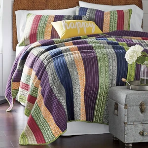 HERMOSO JUEGO DE EDREDONES BOHEMIO SUROESTE A RAYAS AZUL PÚRPURA GRIS ROJO VERDE NARANJA - Imagen 1 de 1