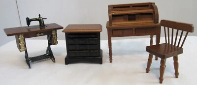 Muebles para casa de muñecas escritorio con tapa enrollable, máquina de coser 1:16 Foto 1 de 3