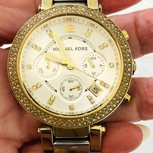 Michael Kors Parker Chronograph Watch Crystal Pave Bezel MK5687 Stainless - Picture 1 of 17