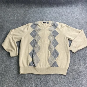 Izod Sweater Mens L Tan Argyle Diamond Pullover Preppy Grandpa Academia Teacher - Picture 1 of 9