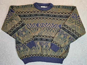The Mens Store At Sears Vintage Crew Neck Sweater XXL Brown Blue Geometric Print - Picture 1 of 14