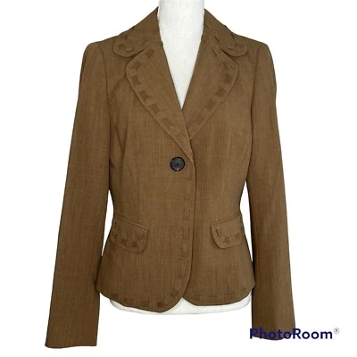 Traje Blazer Worth Marrón Camel Mezcla Lana Tejido Detalle Cinta Mujer Talla 10 Foto 1 de 4