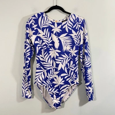 Купальник цельный Kate Spade синий цветочный с длинным рукавом весло защита от сыпи размер M - Изображение 1 из 4